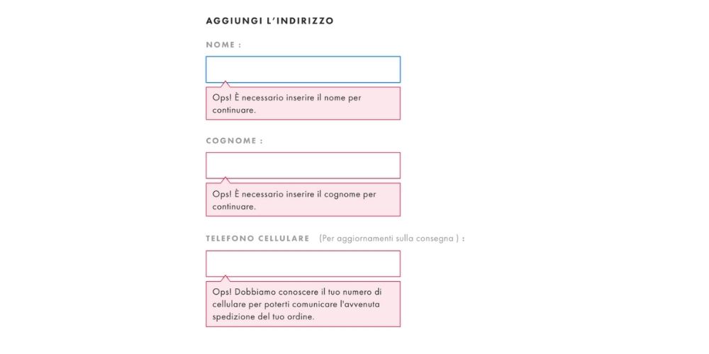 Messaggio di errore nella form